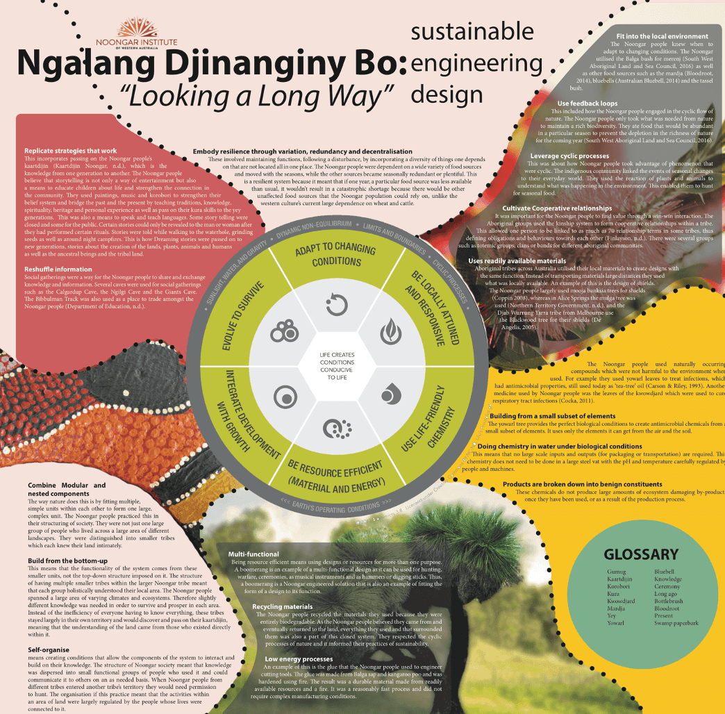 Biomimicry lessons mapped against the wisdom of the Nonngar people of Western Australia